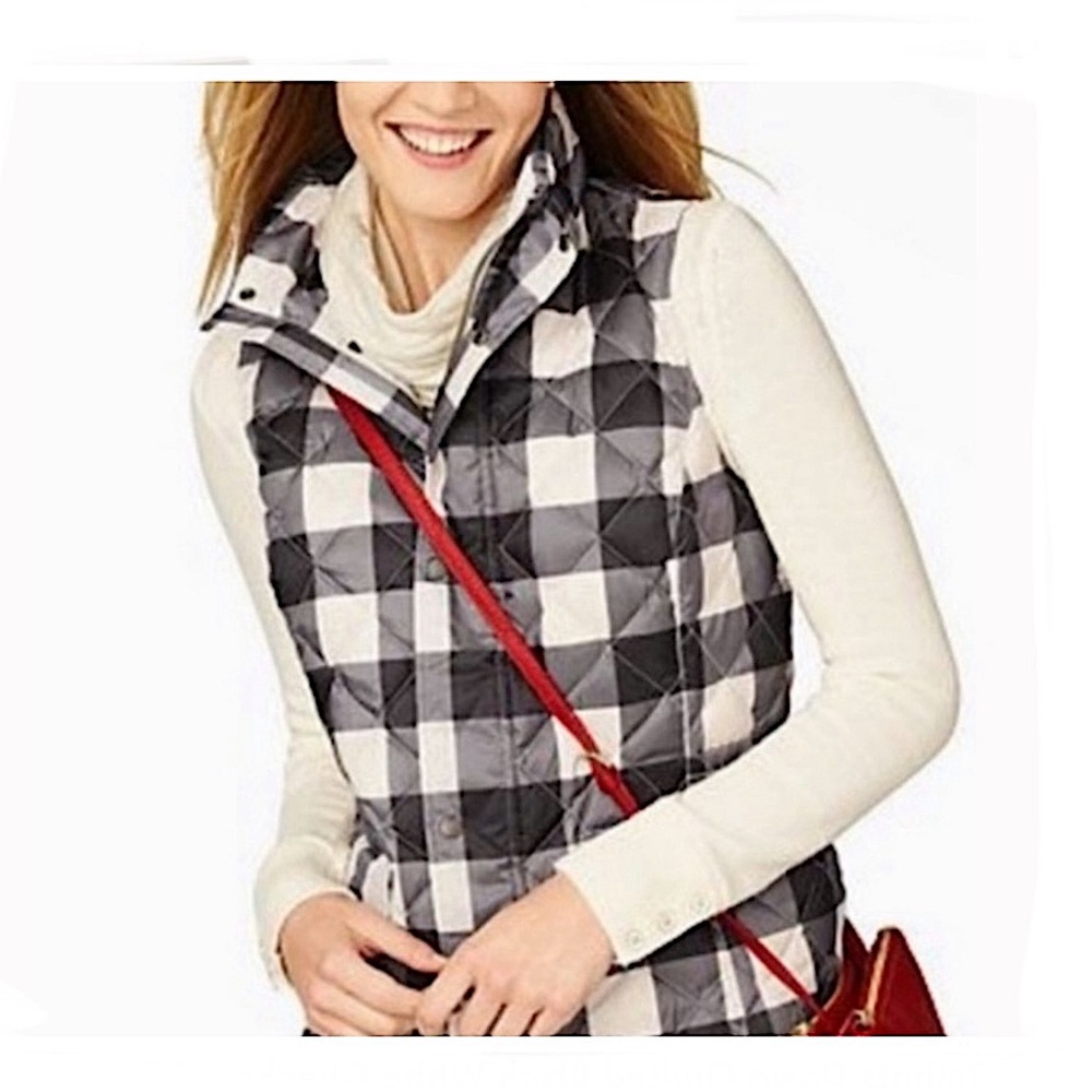 New Talbots Down Quilted Vest Black Grey White Large Buffalo Plaid Puffer XS - Picture 3 of 16